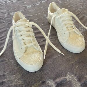 Sugar White Platform Sneakers Pearl Studded Lace-up Bridal / Wedding (Size 7.5)